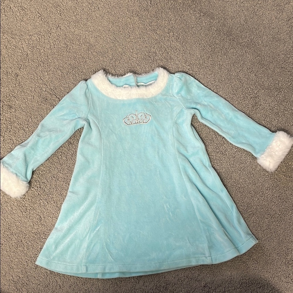 Gymboree 2022 Light Blue Princess Crown Long Sleeve Winter Dress | Size 2T